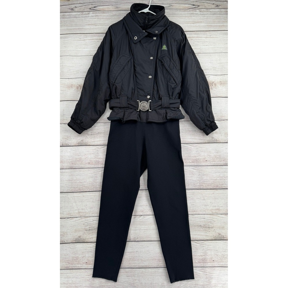 Colmar Snowsuit Women 10 Black Vintage Belted Made in Italy Ski One Piece Suit